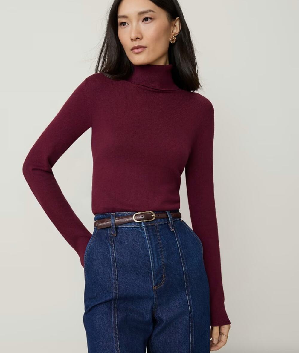 NWT Dark Academia Ann Taylor Essential Turtleneck Sweater Jewel Red XL $68